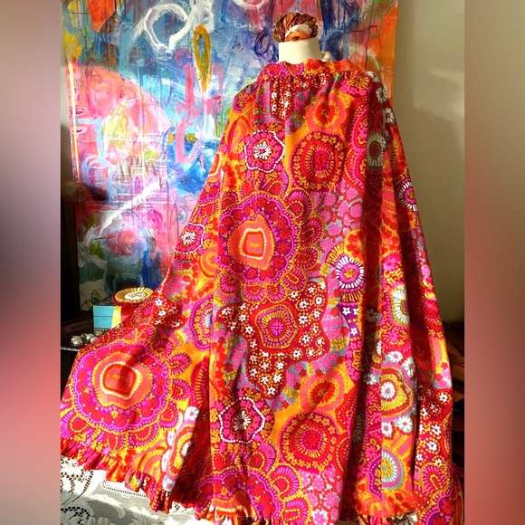 Rare Vintage ALICE of CALIFORNIA Vintage Floral 1960's MCM VIVID Maxi Skirt s/xs - Picture 4 of 9